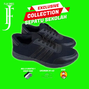 SEPATU ANAK LAKI LAKI PEREMPUAN SD SMP SMA HITAM POLOS PEREKAT TALI / SEPATU SEKOLAH 31 SAMPAI 41
