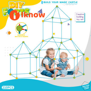 I know-Fort-Building-Kit-210 Pieces-Creative Fort Toy for 5678 Years Old Boy & Girls-STEM Building Toys DIY Castles Tunnels Play Tent Rocket Tower Indoor & Outdoor