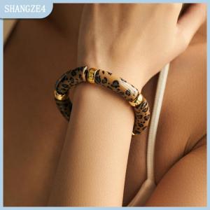 【SHANGZE4】 Hỗn hợp màu tre Ống Acrylic đàn hồi Vòng đeo tay cho phụ nữ người đàn ông thời trang nhựa Chunky khuỷu tay đính cườm Bangle Stack