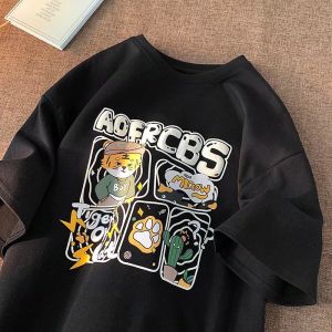Flash Sale !Summer Casual Plus Size Loose Tshirt  Cartoon Tiger Print Women Oversized Korean Style Top Clothes Couple Vintage Print Tshirt [In Malaysia Stock ]