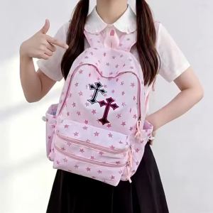 New large-capacity floral print bow backpack Korean style high aesthetic value solid color suitable for students and commuting