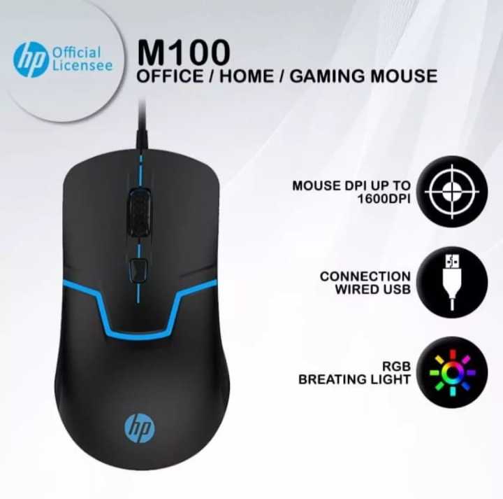 Mouse HP M100 Mouse Usb Wired Mouse Kabel Mouse Pc Komputer Laptop Gaming Berkualitas