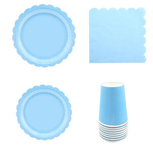 ใหม่ ขาวดำ ฟ้า ลูกไม้ ของตกแต่งงานปาร์ตี้ เครื่องใช้บนโต๊ะอาหารแบบใช้แล้วทิ้ง เรียบง่าย สีทึบ แผ่นกระดาษ ถ้วยกระดาษ กระดาษเช็ดมือ มีดและส้อม