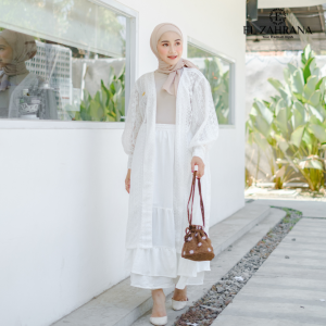 Cardigan Brukat Putih Floral Lengan Panjang El Zahrana - Outer Kekinian AllSize