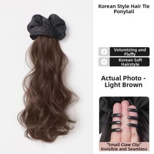 GJURD Synthetic Black Headband Ponytail Wig Elegant Claw Clip Wave Pony Tail Hair Piece Hair Accessories Natural Long Curly Layered Ponytail for Women