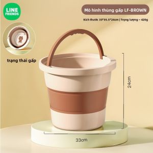 100% Hàng Chính Hãng Line Friends Xô Gấp Gọn Chậu Rửa Mặt Bằng Silicon Thùng Đựng Nước Có Tay Cầm Rửa Xe Vệ Sinh Cắm Trại Ngoài Trời LFB181