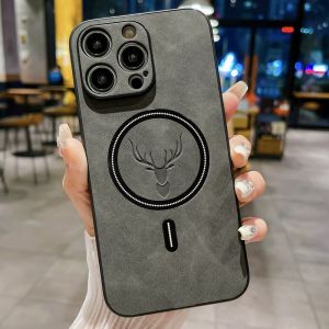 Crashstar Magsafe Da Hươu Cứng Chống Sốc Ốp điện thoại cho Iphone 15 14 Pro Max Cộng Với 13 12 11 Pro Max Mini X XR XS Max Không Dây Sạc Ốp điện thoại Bìa Với Ống Kính bọc hoàn toàn Máy Ảnh Bảo Vệ