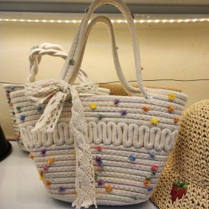 Túi cói đi biển 2024 túi xách nữ đi du lịch mùa hè SLEEPYCHIC thời trang phong cách hàn quốc gắn nơ vintage