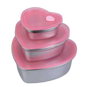Thực Tế thép không gỉ Ngọt Ngào Chủ Sở Hữu hình trái tim Độc Đáo Bánh Bát Với nắp silicon Độc Đáo Món Tráng Miệng Lưu Trữ Chủ Sở Hữu
