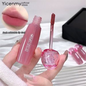 Yicenmy Gege หมีน้ำแข็งเคลือบนมครีมริมฝีปากโคลนสองสำหรับริมฝีปากและแก้มกันน้ำยาวนานไม่ติดกับถ้วยริมฝีปากเงา