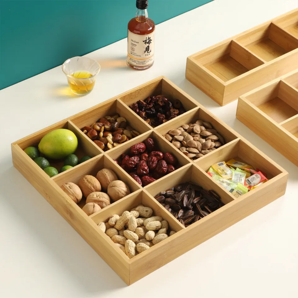 Bamboo Wood Tray Hotel Restaurant Home Nine Grids Gourmet