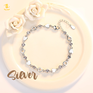 TINO TINO Gelang Tangan Rantai Wanita E262 Charm Chain Heart Kristal Zirkonia