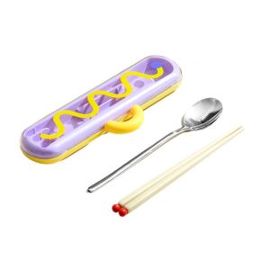 HAPP Portable Tableware Set Eco Friendly with Carrying Case Fork Dining Utensils Kit Travel Utensils 304 Stainless Steel Chopsticks Three-piece Set For Students