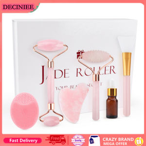DECINIEE Jade Roller Guasha Gift Set Rose Quartz Jade Roller Facial Slimming Face Lift Natural Stone Massager Wrinkle Remover Gift Box