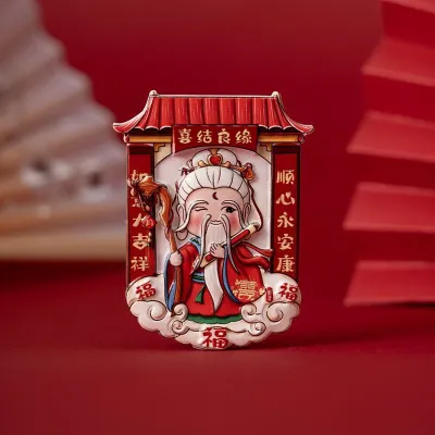 Popular five-way God of Wealth Resin Magnetic Refrigerator Magnet New Years Eve Blessing Home Accessories for Friends to Bring Fortune