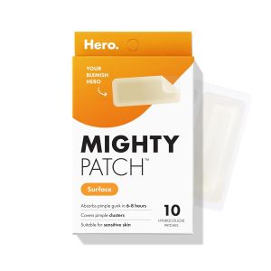 Hero Cosmetics Mighty Patch Surface Large Acne Pimple Patches 10 Ct Multi-Blemish Acne Spot Patch For Cheek Forehead and Chin Hydrocolloid Covers Pimple Stickers Vegan-friendly