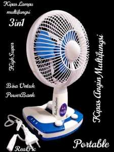 Kipas Angin Meja Multifungsi 3in1 dengan Lampu LED dan Powerbank Rechargeable 8inch - Warna Biru