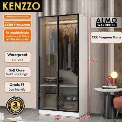 KENZZO New Arrival : E1 Grade wooden 2 door ALMO Aluminium CCC Glass Wardrobe /cupboard (customize available)