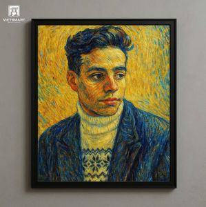 Tranh Nghệ thuật "Chàng Trai Mặc Véc Màu Xanh" VIETSMART ART - Acrylic 60 x 70cm
