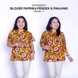 Putri Nasya Blouse Batik Big Size Wanita Atasan Batik Jumbo Lengkap M-L-XL-2L-3L-4L-5L-6L-7L Model Blus Jumbo Seragam Batik / Atasan Batik Kerja Kantor / Pakaian Batik Kekinian Wanita LD 140