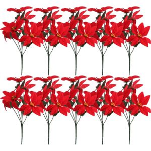 10Pcs 35cm Artificial Poinsettia Flower Red Christmas Flowers Bouquet for Xmas Tree Ornaments Florals Party Home Decor Fake Flowers