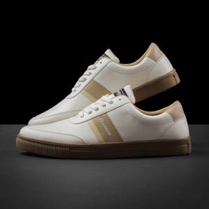 Flazhback Sneakers Pria Kulit Sintetis Putih Polos Gaya Korea Tali Sneakers Casual