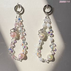 MINIFELE 262 Pearl Keychain Crystal Beads Colored Crystal Beaded Phone Chain Lanyards Trendy Pendant Crystal Lanyards Universal Accessories