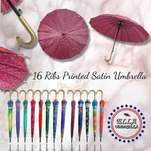 (ELLA SHOP) 23 inches 16K j-handle Satin Umbrella High Quality (RANDOM DESIGN)