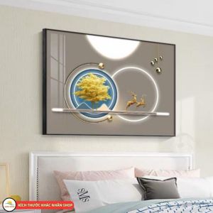 Tranh Tráng Gương HƯƠU PHÚ QUÝ TÀI LỘC.Tranh in UV5D Sắc Nét-Gỗ MDF Cao Cấp Phủ Melamine 2 Lớp Treo phòng khách