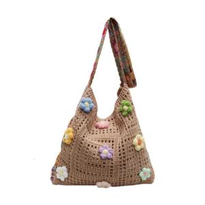 Crochet Shoulder Bag Womens Lightweight Knitted Beach Bag Crossbody Purse With Bohemian Embroidery And Long Strap