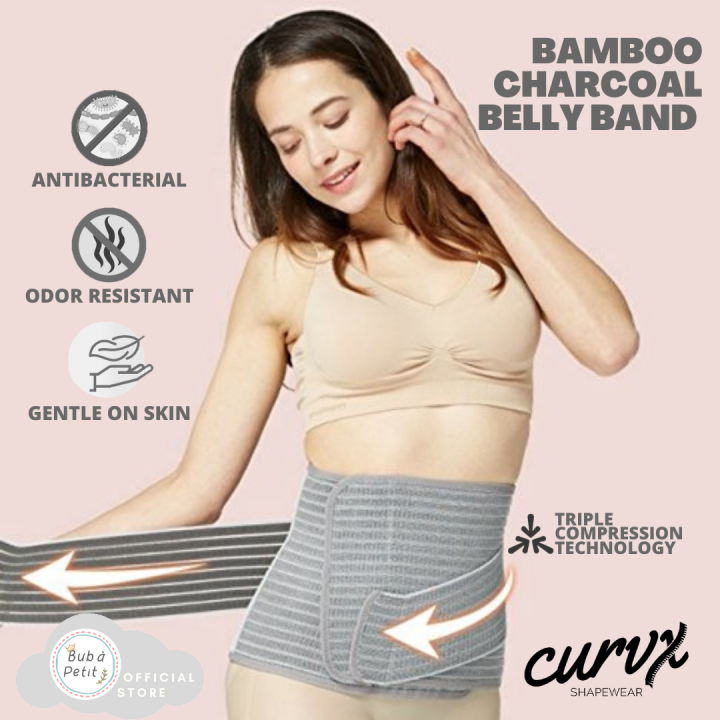 Mamaway Postpartum Belly Band (XL, Polyester Made with Bamboo Charcoal  Fiber) & Crossover Nursing Bra (XL, Brown) Bundle Postpartum Essentials Kit