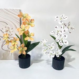 MIRELINA 9 Flower Artificial Jasmine Potted Flowers Simulated Black Flower Pot Bonsai Fashion Multi-Bloom Plastic Fake Flower Home Decor