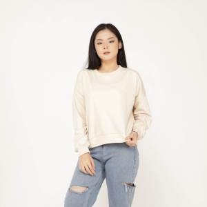 Sweater Crewneck Crop Oversize Wanita IRF FASHION Premium Babyterry 20s Krem