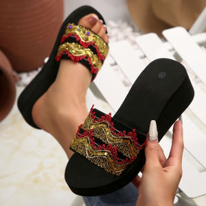 [Free Shipping] Plus-Size WomenS Sandals 2025 Summer Collection Designed For Outdoor Wear Featuring A Non-Slip Sole Thick Platform Wedge Heel And A One-Strap Ethnic Style Perfect For The Beach
