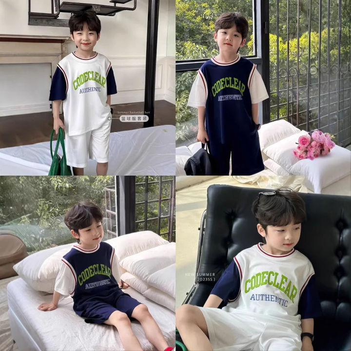 ignus - 🔥🏃♂️ ignus road runners... 🧒🏀⚽ชุดกีฬาเด็กชาย 2025 ซัมเมอร์ เสื้อแขนสั้นบาสเก็ตบอล + กางเกงขาสั้น ...