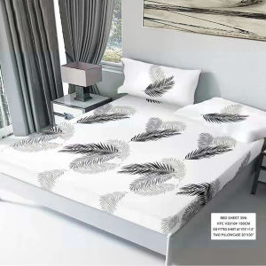 COD 3In1 Leaves Bedsheet Set Queen Size 1pc Bedsheet/2 Pcs Pillow Case Garterized Bedsheets Single and Queen Size Semi Cotton (2pcs pillow case+1fitted sheet)