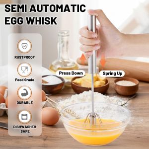 Semi-Automatic Egg Beater Stainless Steel Self-Turning Household Manual Cream Utensils Kitchen Mixer Egg Tools