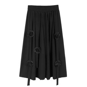 XITAO Three-dimensional Patchwork Floral Pants Solid Color Female Elastic Waist Loose Wide Leg Pants Summer LYD1890