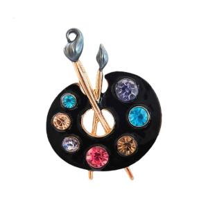 Enamel Palette Brooch With Brilliant Rhinestones Accent Art Inspired For Him Her Zinc Alloy Lapel Pin