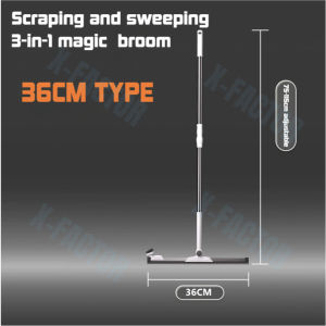 3-in-1 Magic Mop |Grey 36/52cm | Water Scraper + Broom + Corner Brush | Telescopic Handle 75–115cm