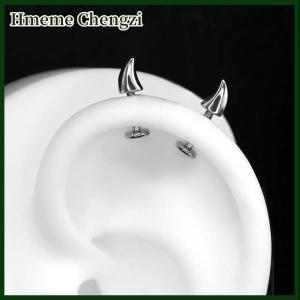 Hmeme Cute Devil Horn Piercing Earring For Women Men Gothic Silver Color Ear Bone Nail Earring Y2K Jewelry Accessories