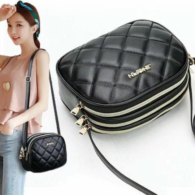 UISN MALL Korean fashion tide Messenger bag 3 zipper Sling Bag