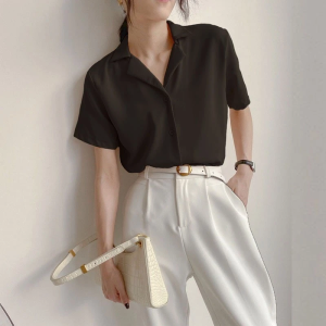 Summer Fashion Korean style short sleeve plain bloose shirt tops for women