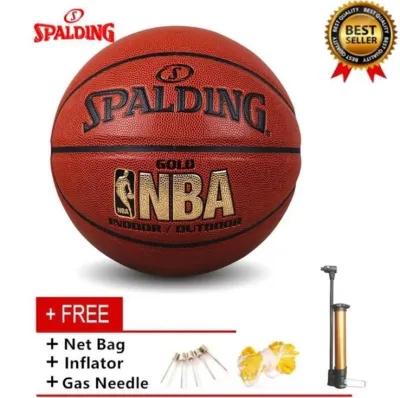 【FREE BAG】*SG Stock* Spalding Basketball NBA74 606Y Indoor/outdoor Approved Match Basketball Size 7 Mens PU Leather Training Basketball Come with free Pump Needle Net & Free Sling Bag.