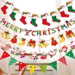 TaroBall 2.5M Christmas Hanging Banner Flag Cartoon Xmas Print Santa Claus Elk Christmas Tree Pendants Ornaments Party DIY Room Decor Christmas Decorations for Home
