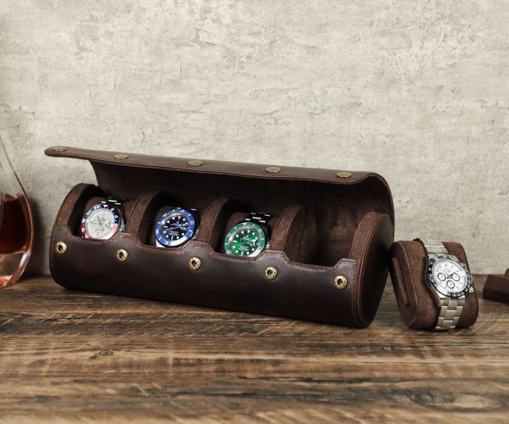 CONTACTS FAMILY Travel Leather Watch Roll Case For Men