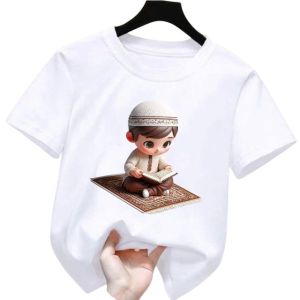 Baju kaos anak laki-laki gambar anak sholeh kaos atasan lengan pendek untuk usia 2-12 tahun