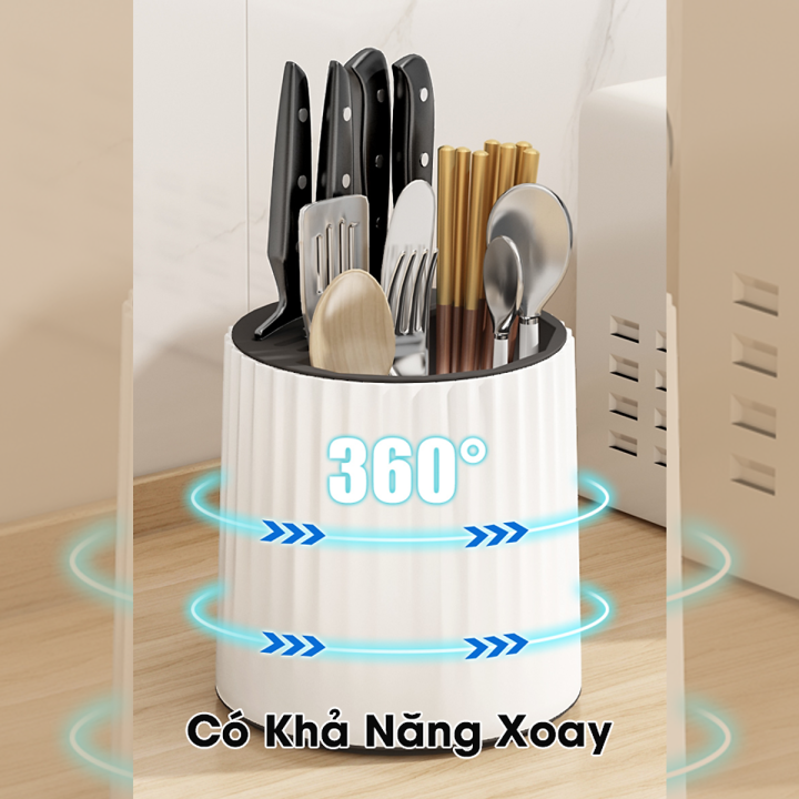 [Chính Hãng]Hộp đựng đũa thìa dao kéo dụng cụ nhà bếp xoay 360 độ có đế ...