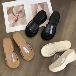 [Free Shipping] Transparent high-heeled platform sandals for women 2026 new summer model 7.5 cm height-increasing wedge beach sandals