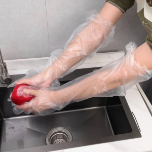 10pairs Sarung Tangan Kalis Air Lutsinar – Lengan Panjang Sesuai untuk Dapur & Servis Makanan Long Sleeved Gloves Transparent Kitchen Food Saloon Garden Restaurant Waterproof Hand Glove